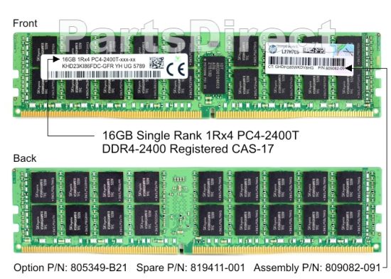 HPE 16-GB (1 x 16GB) Single Rank x4 DDR4-2400 (805349-B21) - Image 2