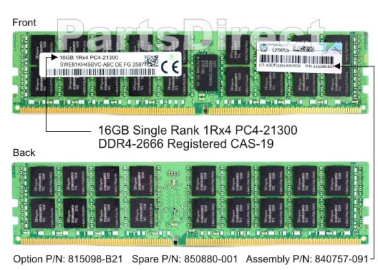 HPE 16-GB (1 x 16GB) Single Rank x4 DDR4-2666 (815098-B21) - Image 2